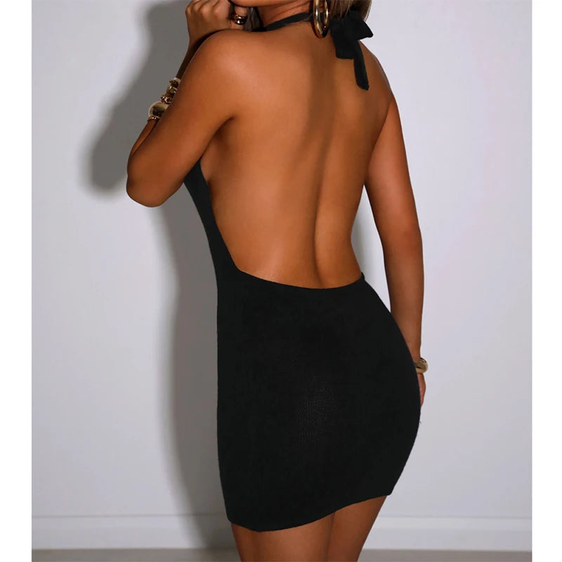 Vestido mini ajustado halter para mujer – sexy, elástico y perfecto para discoteca y verano