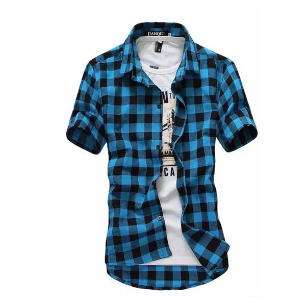 Camisa hombre cuadros manga corta casual verano ligera transpirable elegante informal