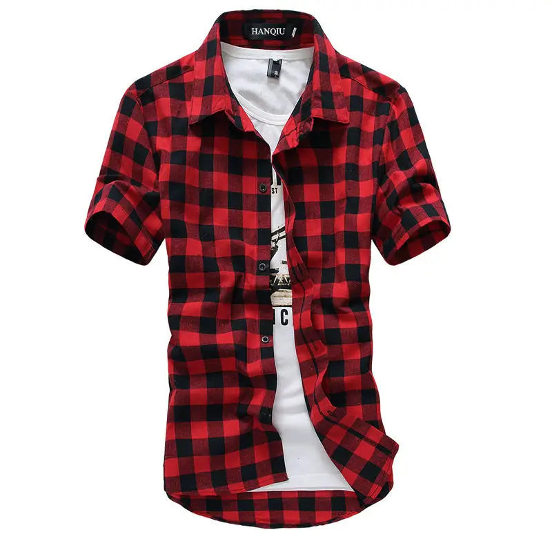 Camisa hombre cuadros manga corta casual verano ligera transpirable elegante informal