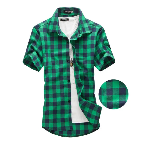 Camisa hombre cuadros manga corta casual verano ligera transpirable elegante informal