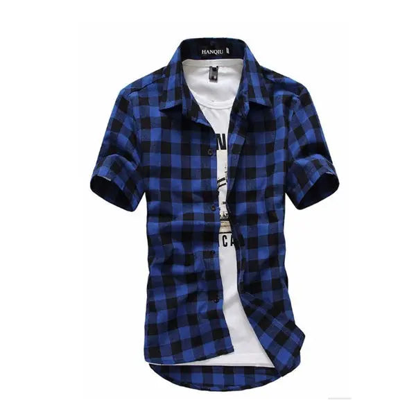 Camisa hombre cuadros manga corta casual verano ligera transpirable elegante informal