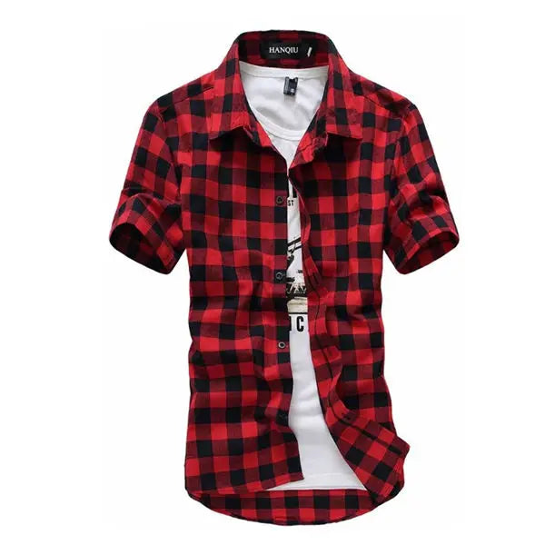 Camisa hombre cuadros manga corta casual verano ligera transpirable elegante informal