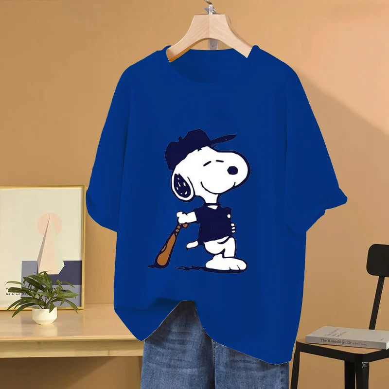 Camiseta de Mujer MINISO con Estampado de Dibujos Animados y Apliques – Estilo Informal
