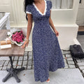 Vestido Largo Estampado con Encaje y Escote en V – Elegante, Fresco y Favorecedor de Verano ✨🌸