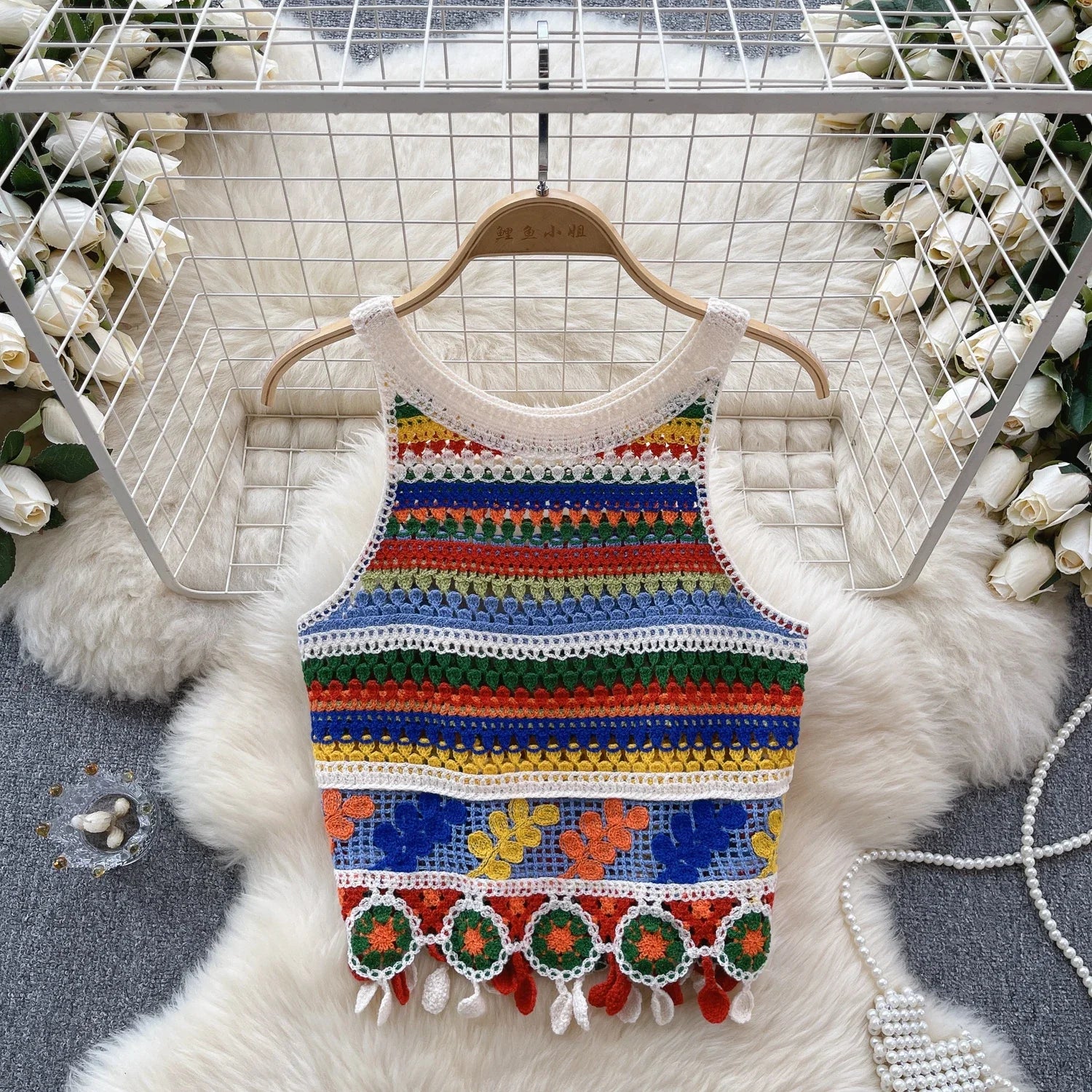 Top patchwork con borlas para mujer – estilo dulce y juvenil de encaje para verano