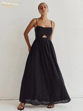 Vestido largo de algodón sin mangas con bolsillos y aberturas