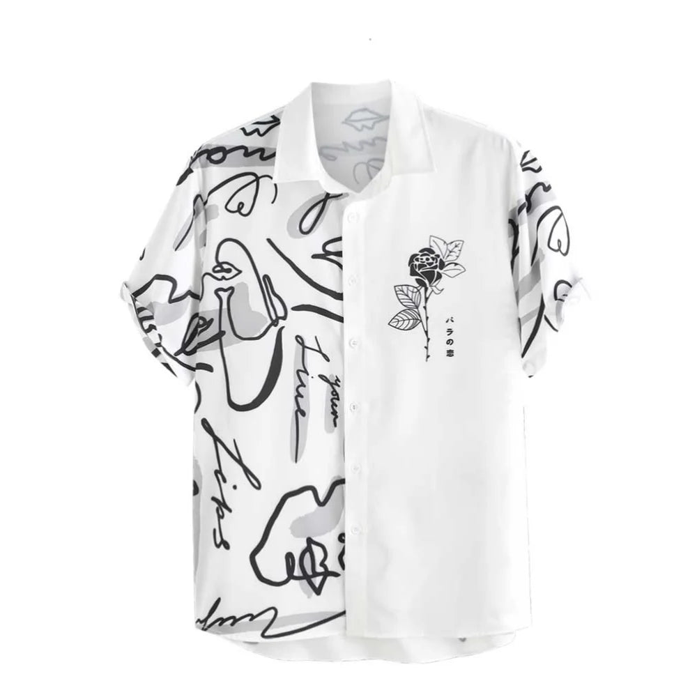 Camisa Informal de Hombre de Pana con Cuello Vuelto – Estilo Verano con Estampado
