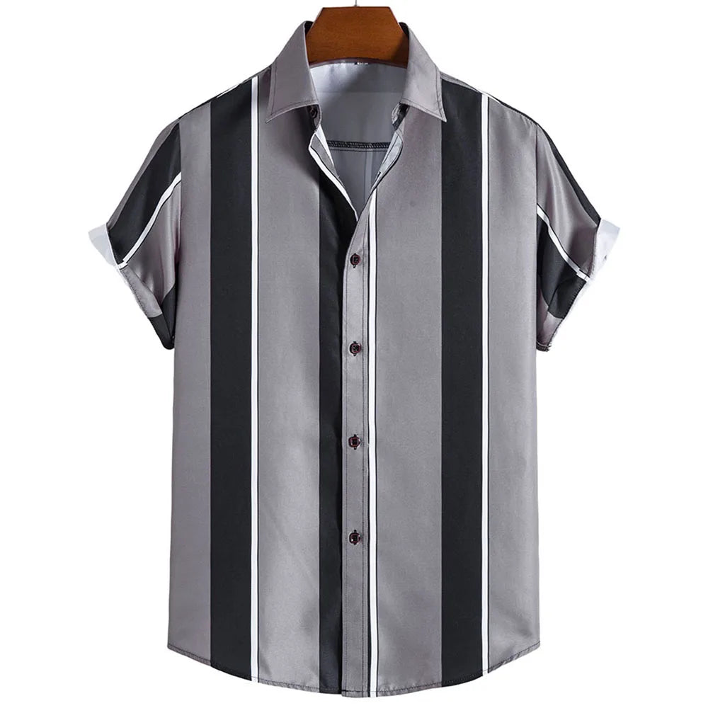 Camisa Informal de Hombre de Pana con Cuello Vuelto – Estilo Verano con Estampado
