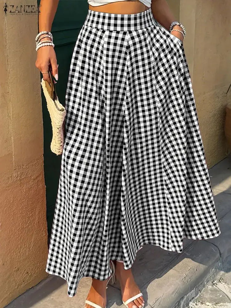 🌿 Vestido Largo ZANZEA Cuadros A-Line – Elegancia Casual para Primavera y Otoño