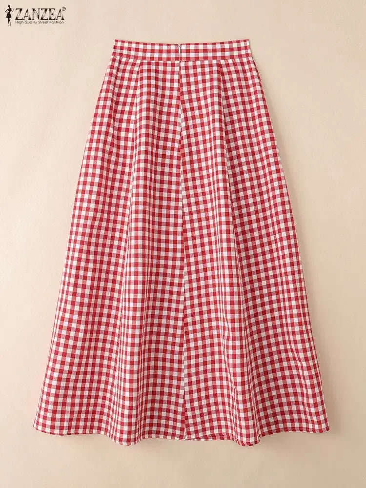 🌿 Vestido Largo ZANZEA Cuadros A-Line – Elegancia Casual para Primavera y Otoño