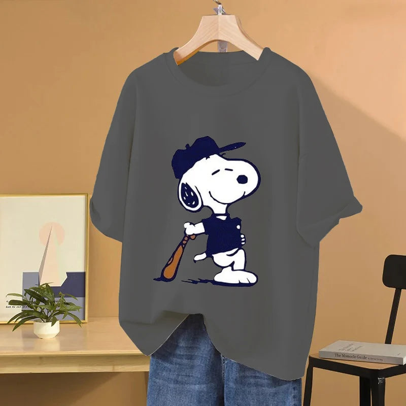 Camiseta de Mujer MINISO con Estampado de Dibujos Animados y Apliques – Estilo Informal