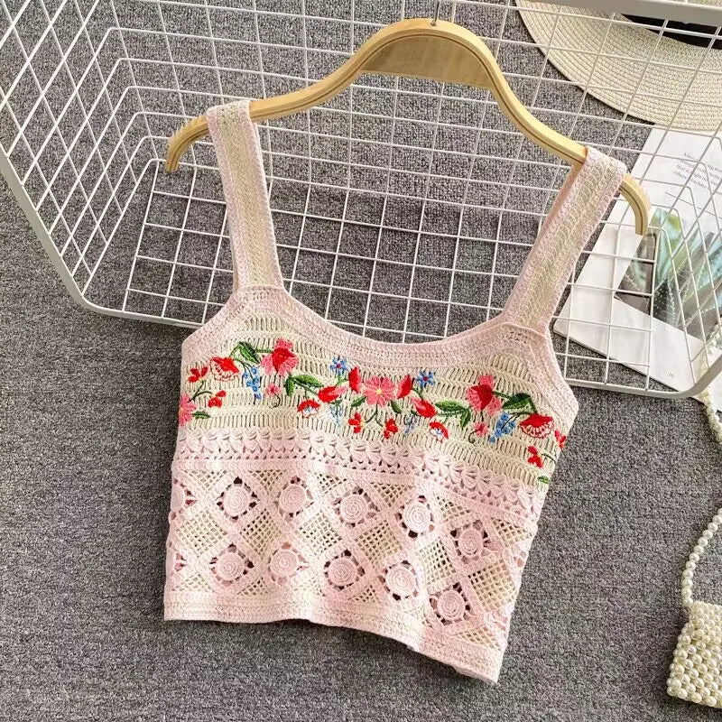 Top patchwork con borlas para mujer – estilo dulce y juvenil de encaje para verano