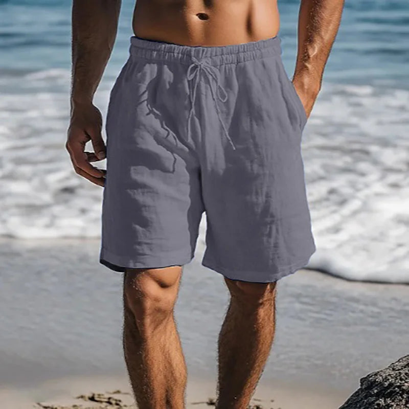 Bermudas de hombre algodón y lino con cordón y bolsillos – estilo casual verano hasta la rodilla
