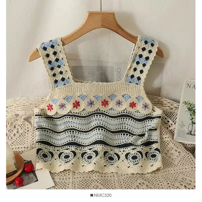 Top patchwork con borlas para mujer – estilo dulce y juvenil de encaje para verano