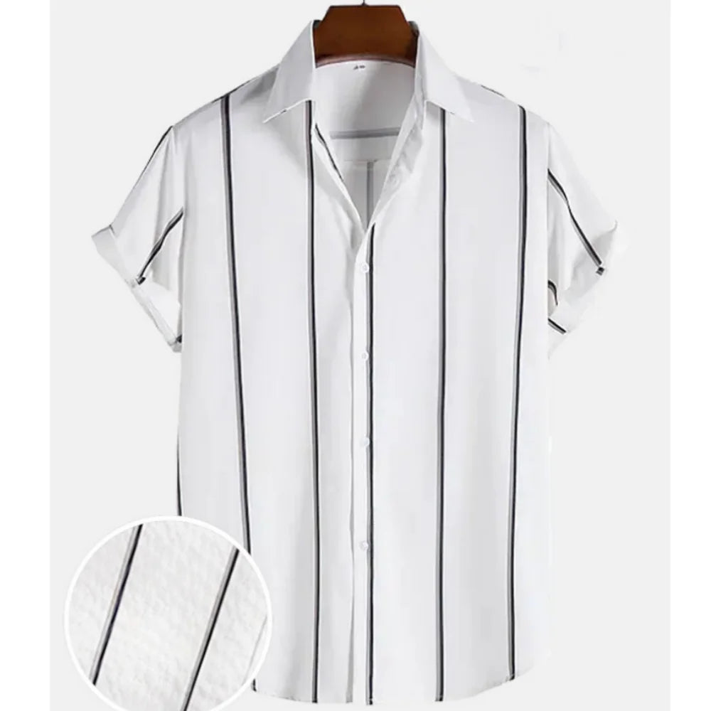 Camisa Informal de Hombre de Pana con Cuello Vuelto – Estilo Verano con Estampado