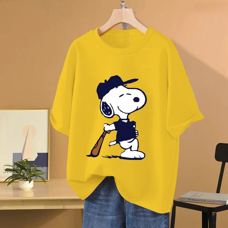 Camiseta de Mujer MINISO con Estampado de Dibujos Animados y Apliques – Estilo Informal