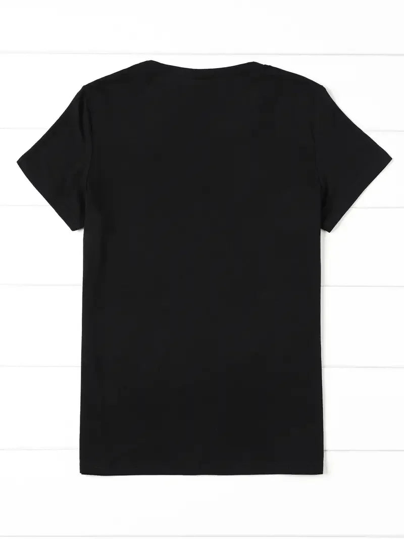 Camiseta Básica de Mujer con Estampado de Letras – Estilo Casual de Verano y Primavera