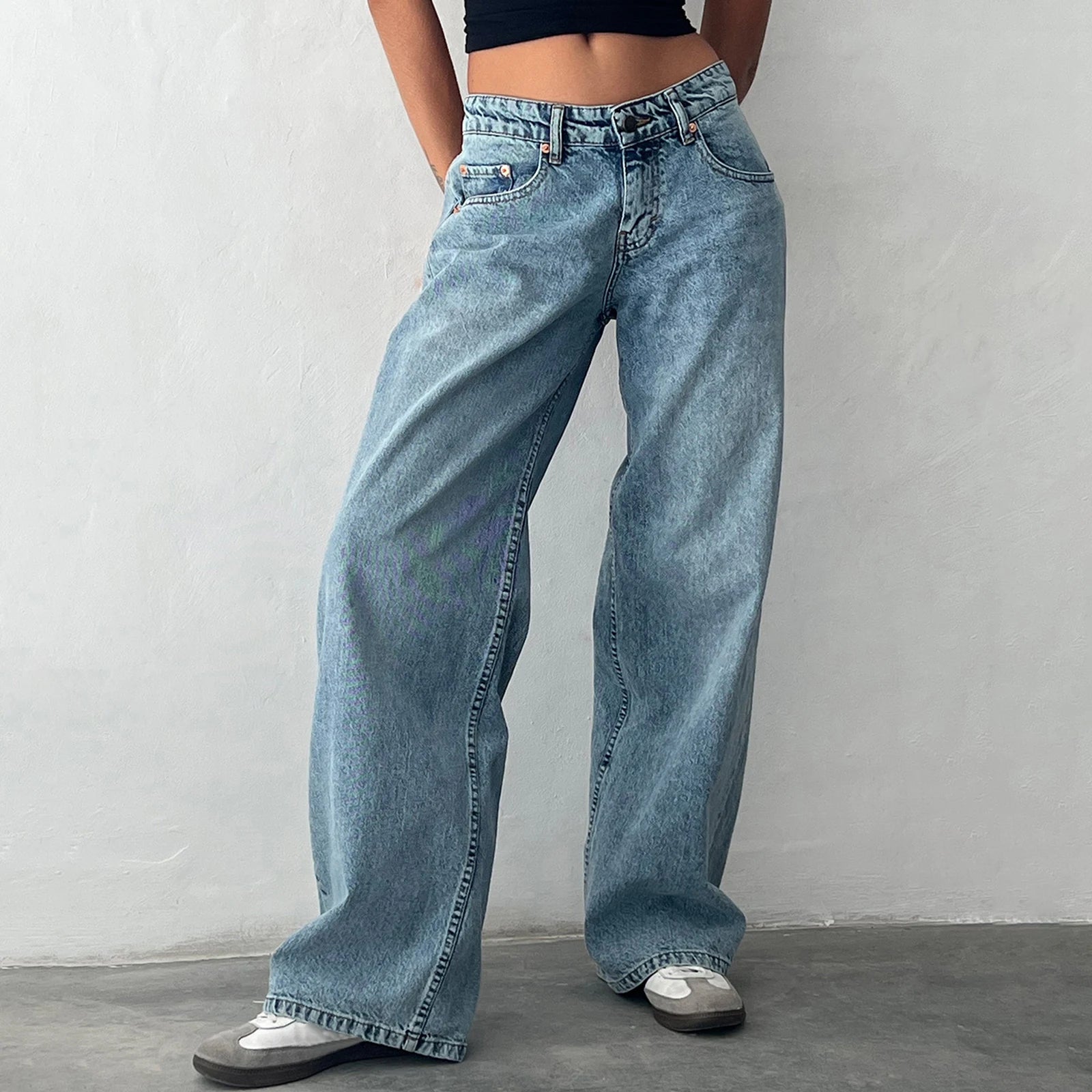Vaqueros Boyfriend de Cintura Alta para Mujer – Estilo High Street con Bolsillos y Botones