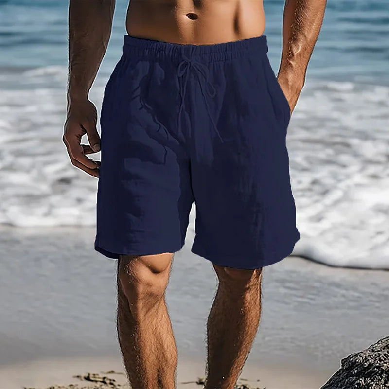 Bermudas de hombre algodón y lino con cordón y bolsillos – estilo casual verano hasta la rodilla
