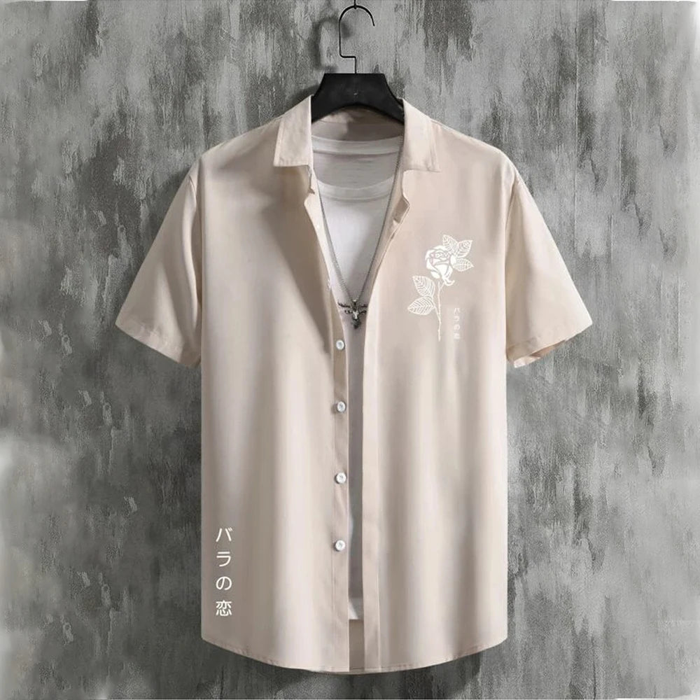 Camisa Informal de Hombre de Pana con Cuello Vuelto – Estilo Verano con Estampado