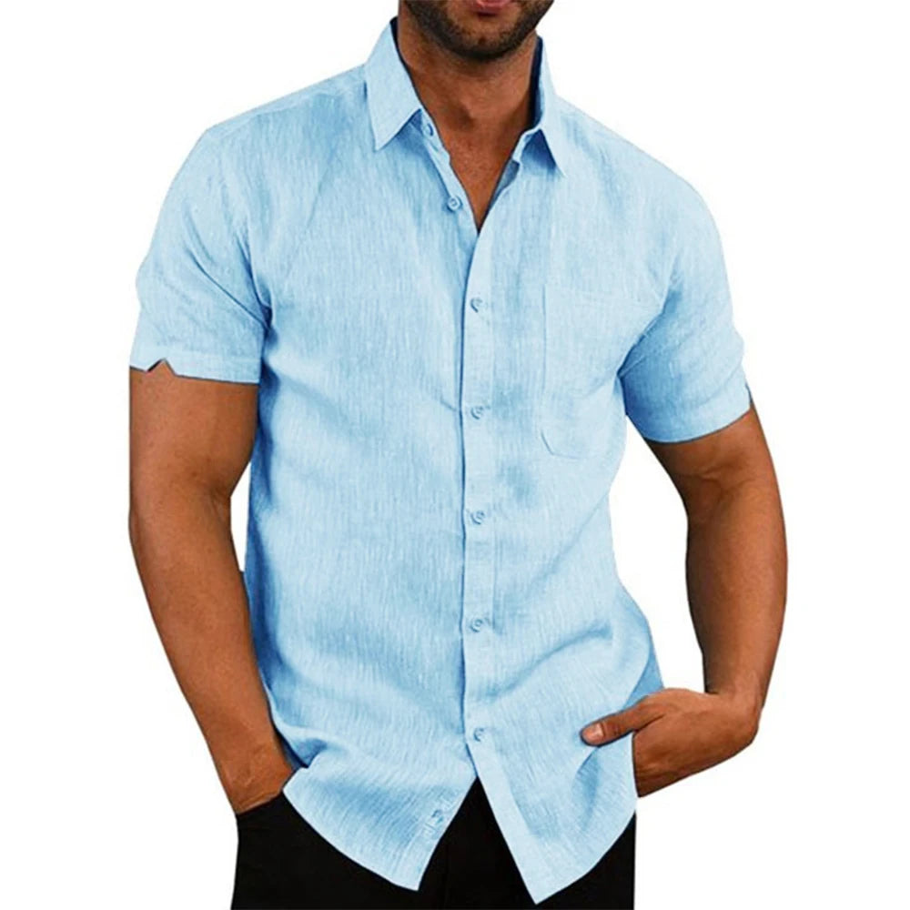 Camisa hombre cuello vuelto verano elegante