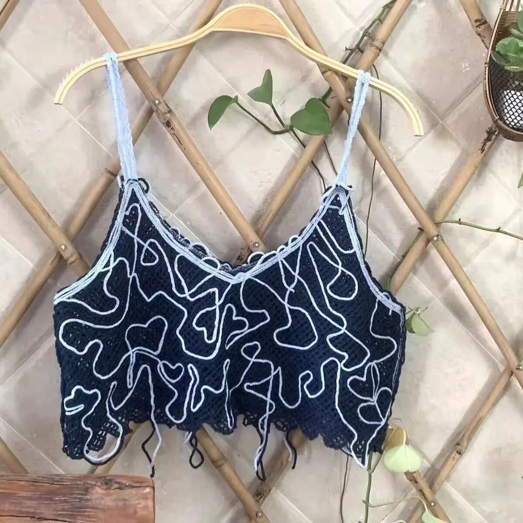 Top patchwork con borlas para mujer – estilo dulce y juvenil de encaje para verano
