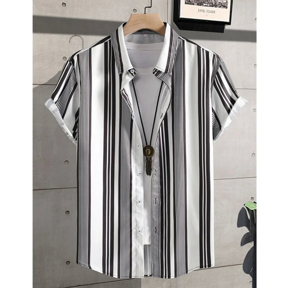 Camisa Informal de Hombre de Pana con Cuello Vuelto – Estilo Verano con Estampado