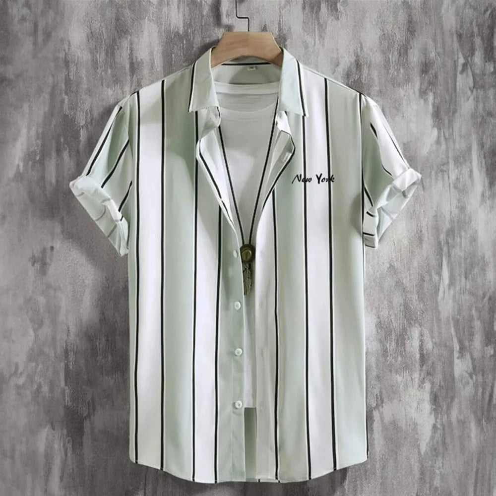 Camisa Informal de Hombre de Pana con Cuello Vuelto – Estilo Verano con Estampado