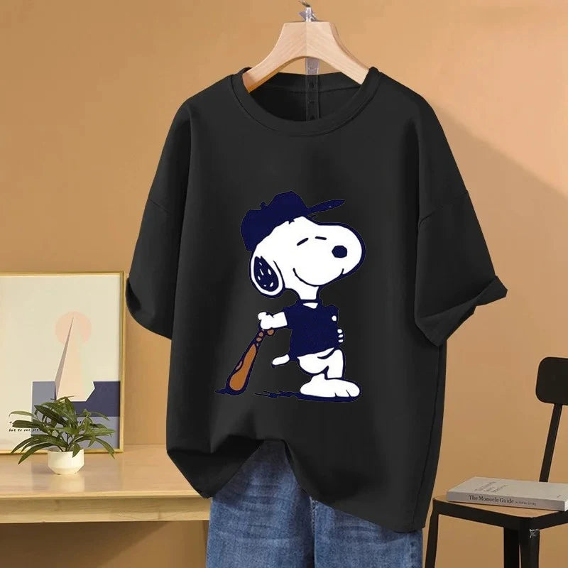 Camiseta de Mujer MINISO con Estampado de Dibujos Animados y Apliques – Estilo Informal
