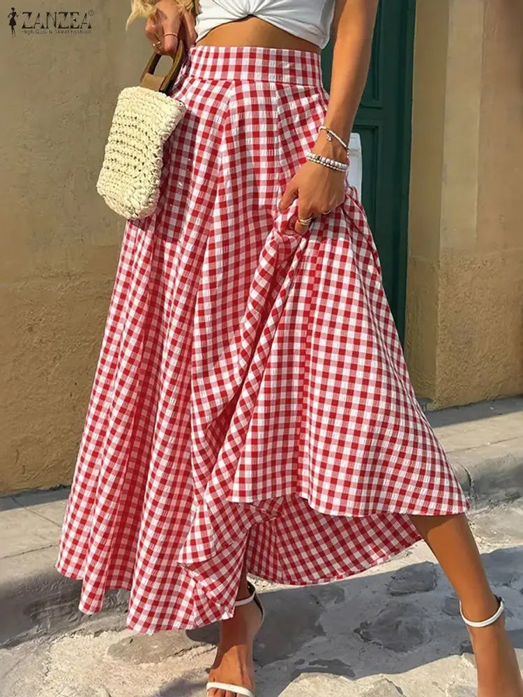 🌿 Vestido Largo ZANZEA Cuadros A-Line – Elegancia Casual para Primavera y Otoño