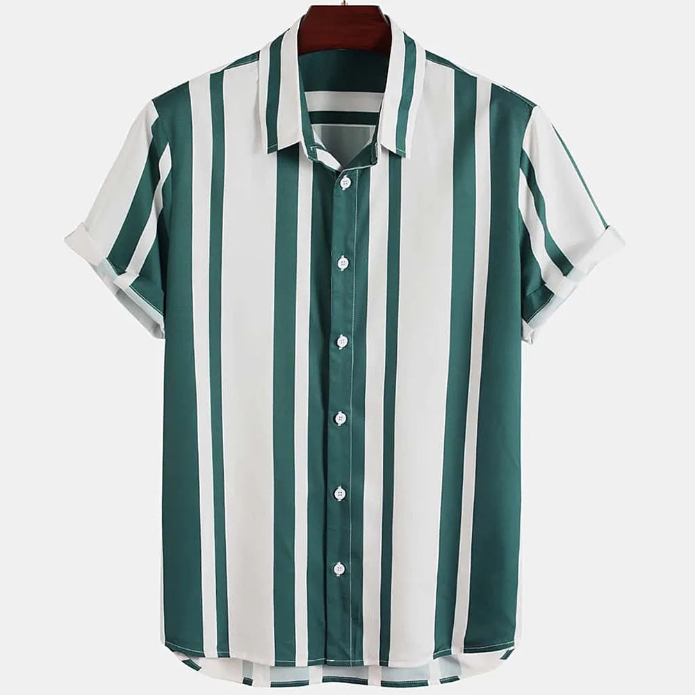 Camisa Informal de Hombre de Pana con Cuello Vuelto – Estilo Verano con Estampado