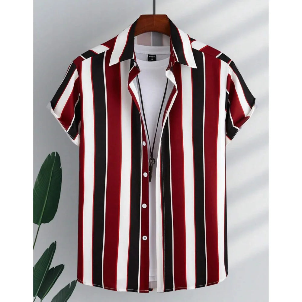 Camisa Informal de Hombre de Pana con Cuello Vuelto – Estilo Verano con Estampado
