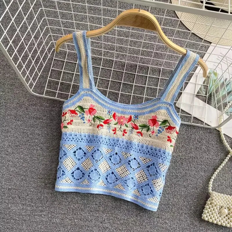 Top patchwork con borlas para mujer – estilo dulce y juvenil de encaje para verano