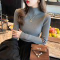 Jersey de Punto Entallado para Mujer con Cuello Alto – Estilo Básico Otoño/Invierno