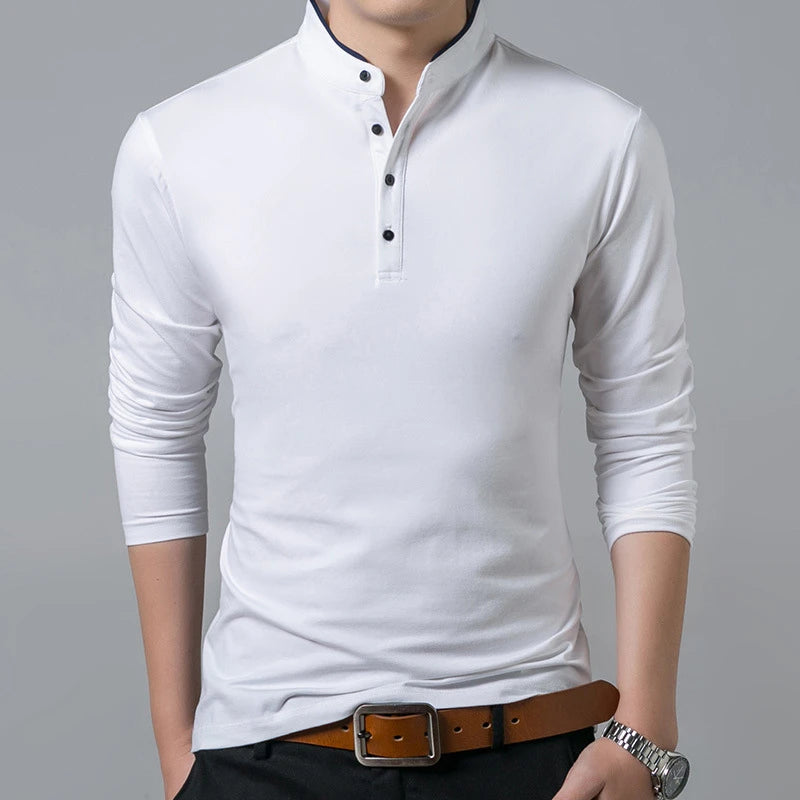 Polo de hombre manga larga estilo negocios liso antipilling – elegante y cómodo para primavera y otoño