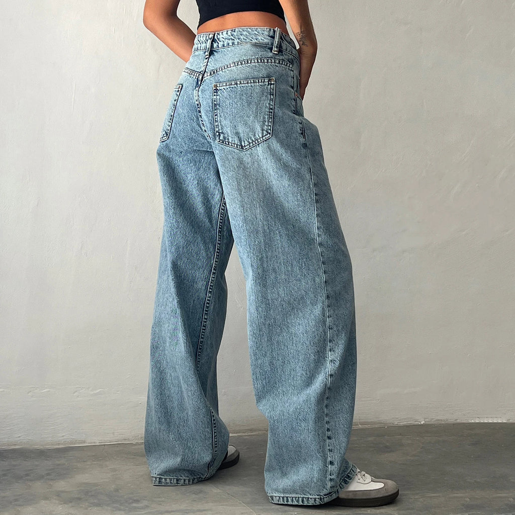 Vaqueros Boyfriend de Cintura Alta para Mujer – Estilo High Street con Bolsillos y Botones