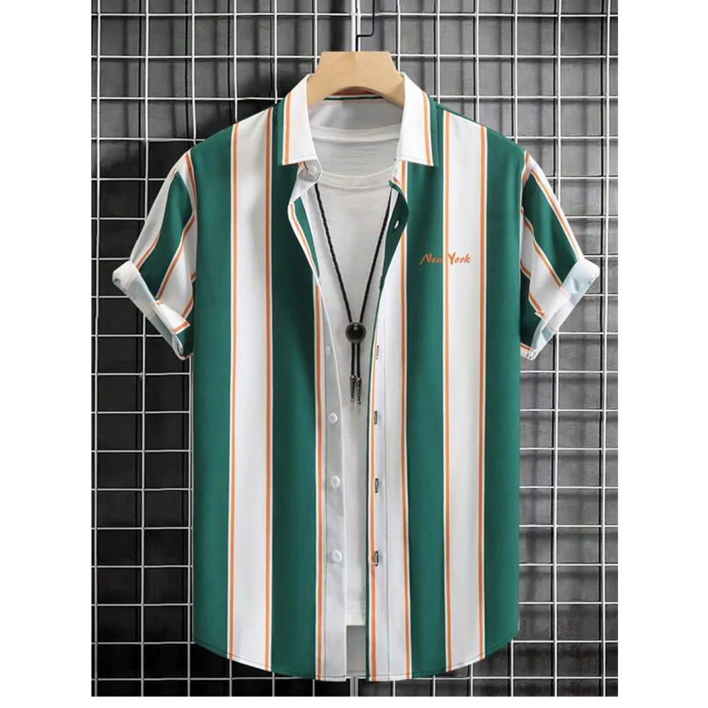 Camisa Informal de Hombre de Pana con Cuello Vuelto – Estilo Verano con Estampado