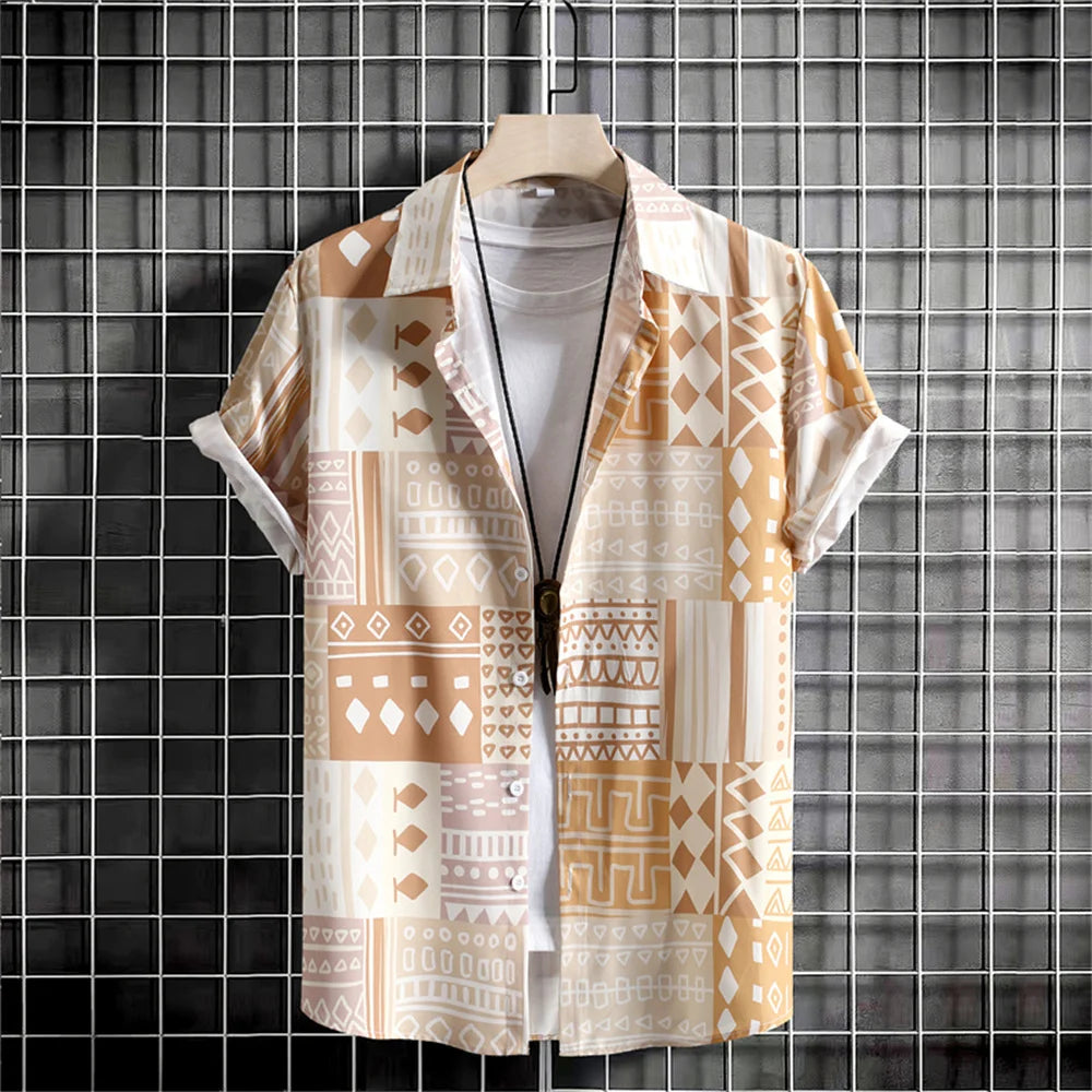Camisa Informal de Hombre de Pana con Cuello Vuelto – Estilo Verano con Estampado