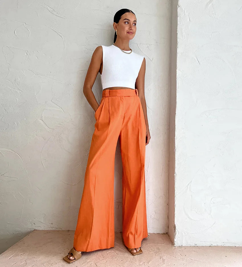 Pantalón Flare de Cintura Elástica con Bolsillos – Estilo Casual y Estilizador ✨