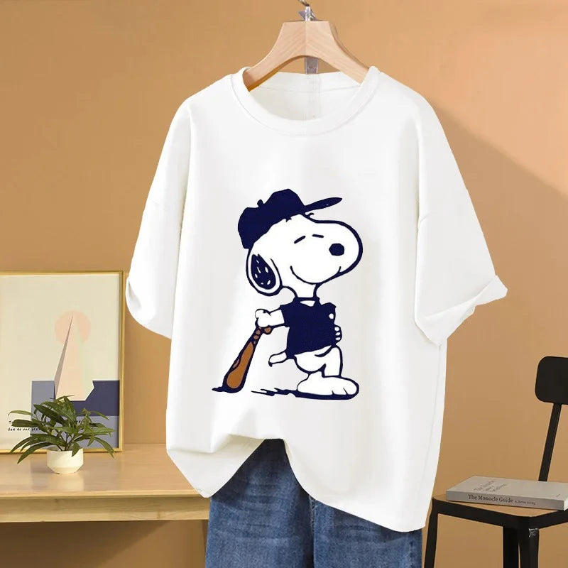 Camiseta de Mujer MINISO con Estampado de Dibujos Animados y Apliques – Estilo Informal