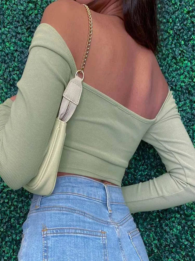 Top Entallado de Manga Larga con Cuello en V – Estilo Sexy para Otoño e Invierno