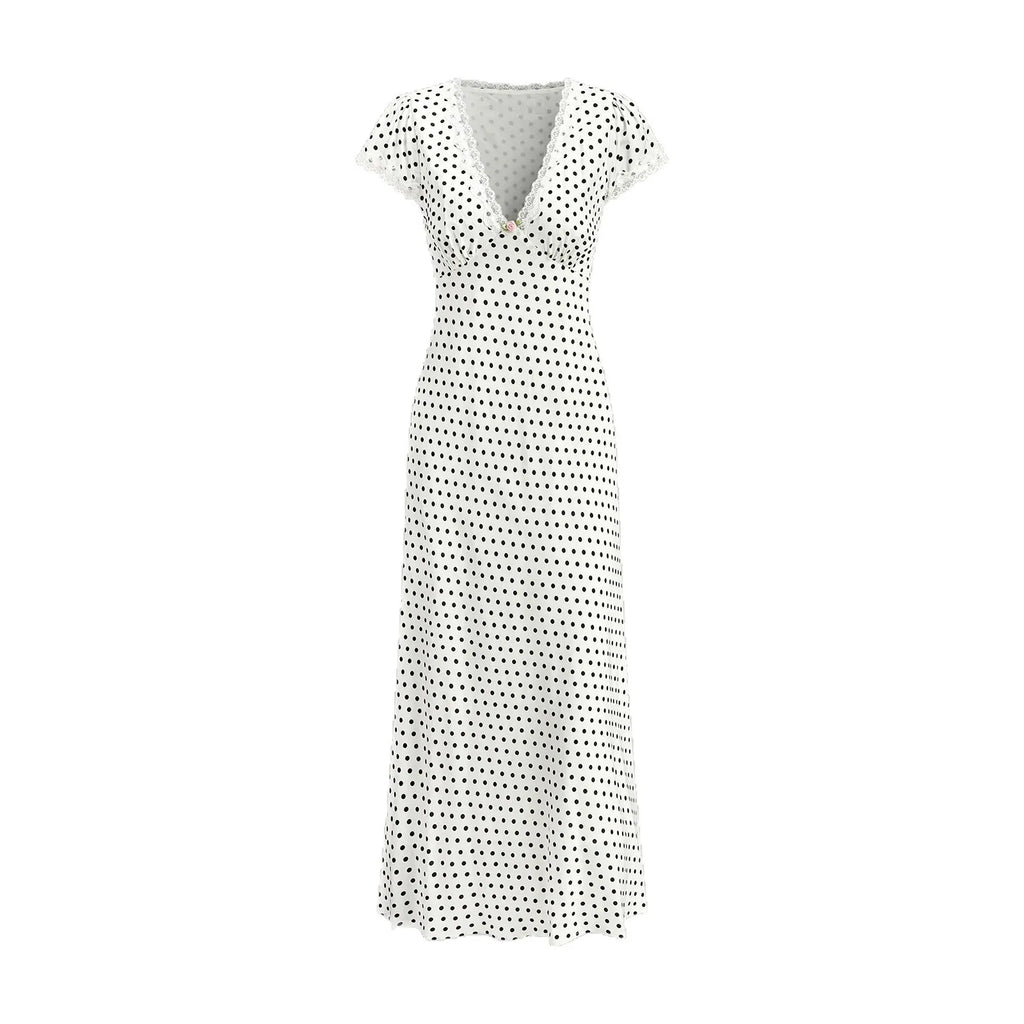 Vestido Midi de Lunares con Encaje – Estilo Fresco y Elegante que Favorece la Figura ✨🌿