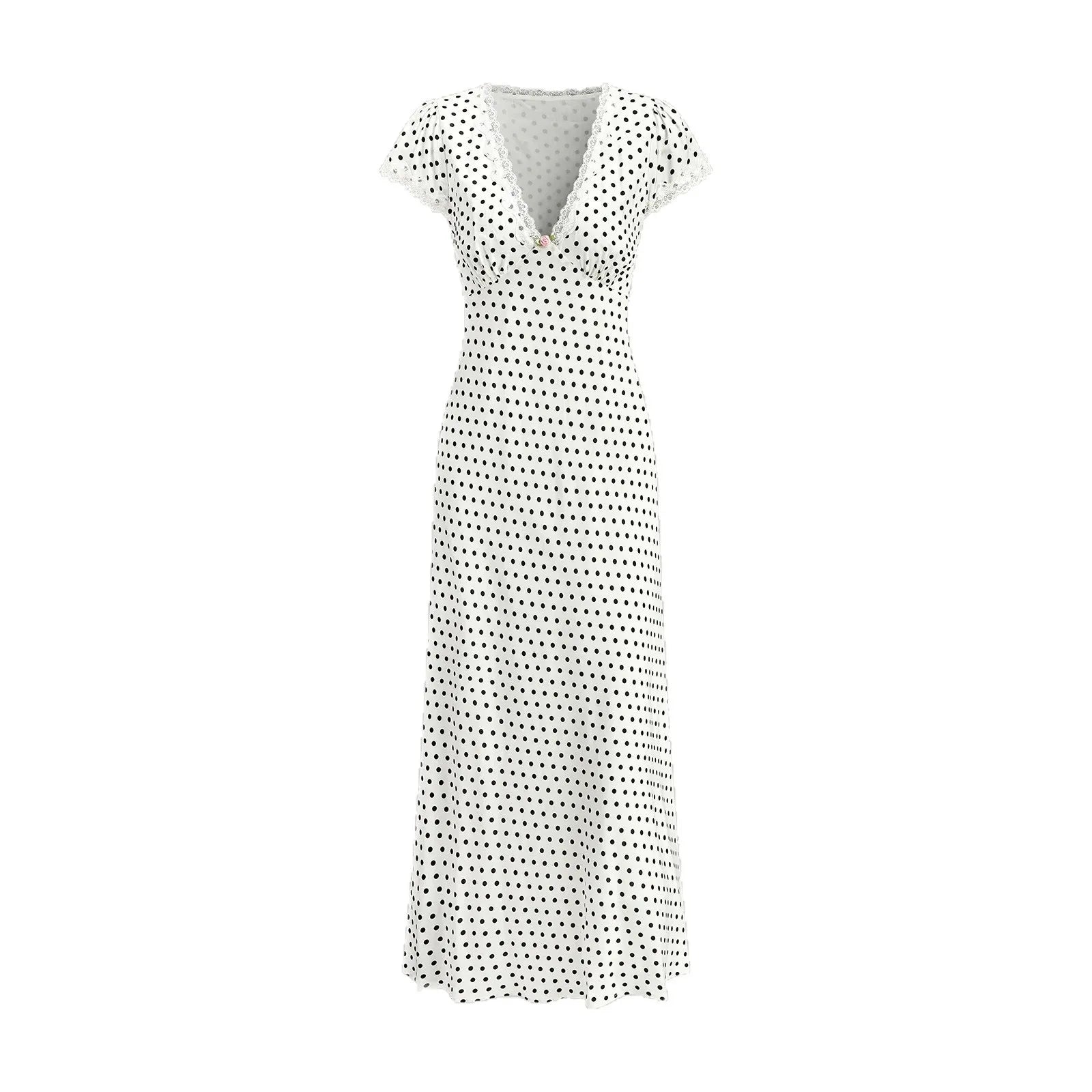 Vestido Midi de Lunares con Encaje – Estilo Fresco y Elegante que Favorece la Figura ✨🌿