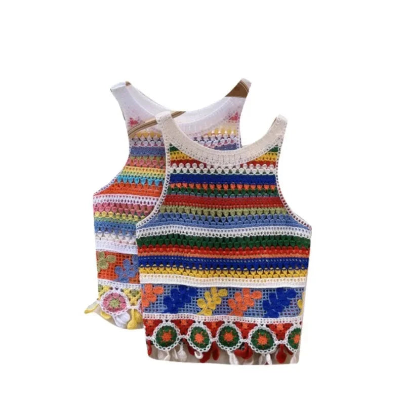 Top patchwork con borlas para mujer – estilo dulce y juvenil de encaje para verano