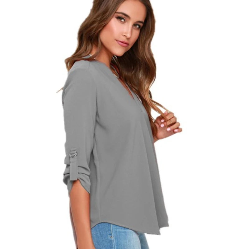 Blusa de Gasa Lisa para Mujer – Estilo Informal Ligero y Elegante