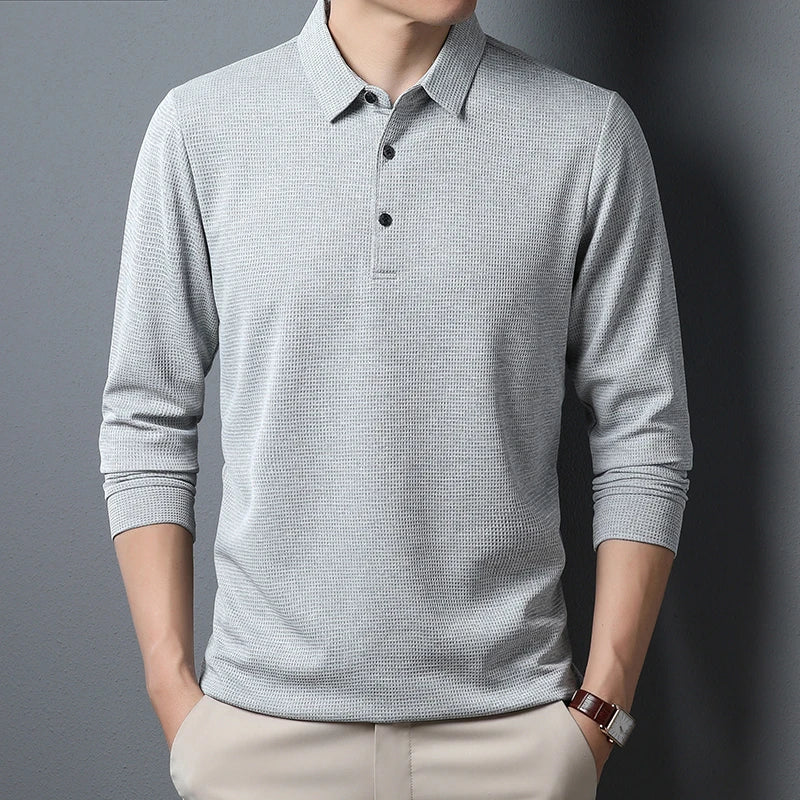 Polo de hombre manga larga liso antiarrugas – estilo casual cómodo para primavera y otoño