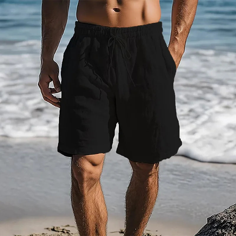 Bermudas de hombre algodón y lino con cordón y bolsillos – estilo casual verano hasta la rodilla