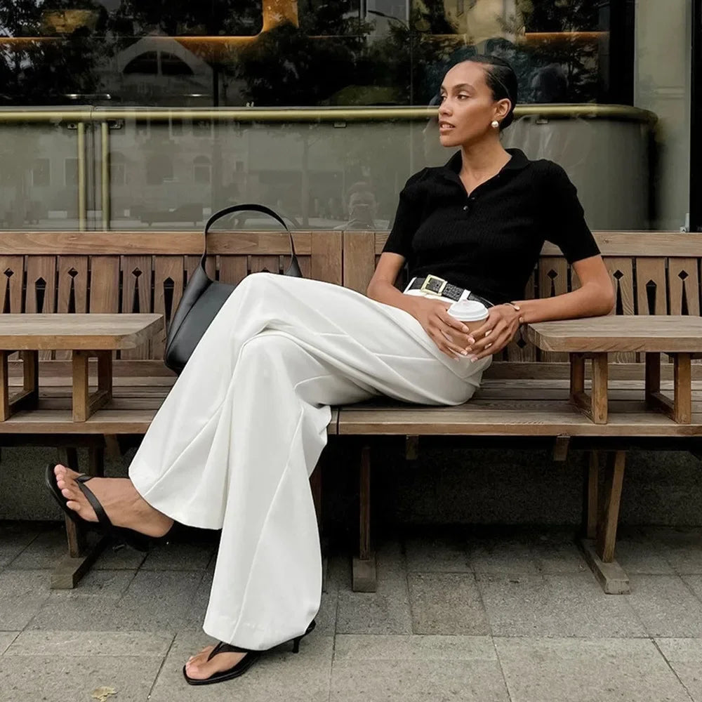 Pantalones anchos lisos sin cinturón