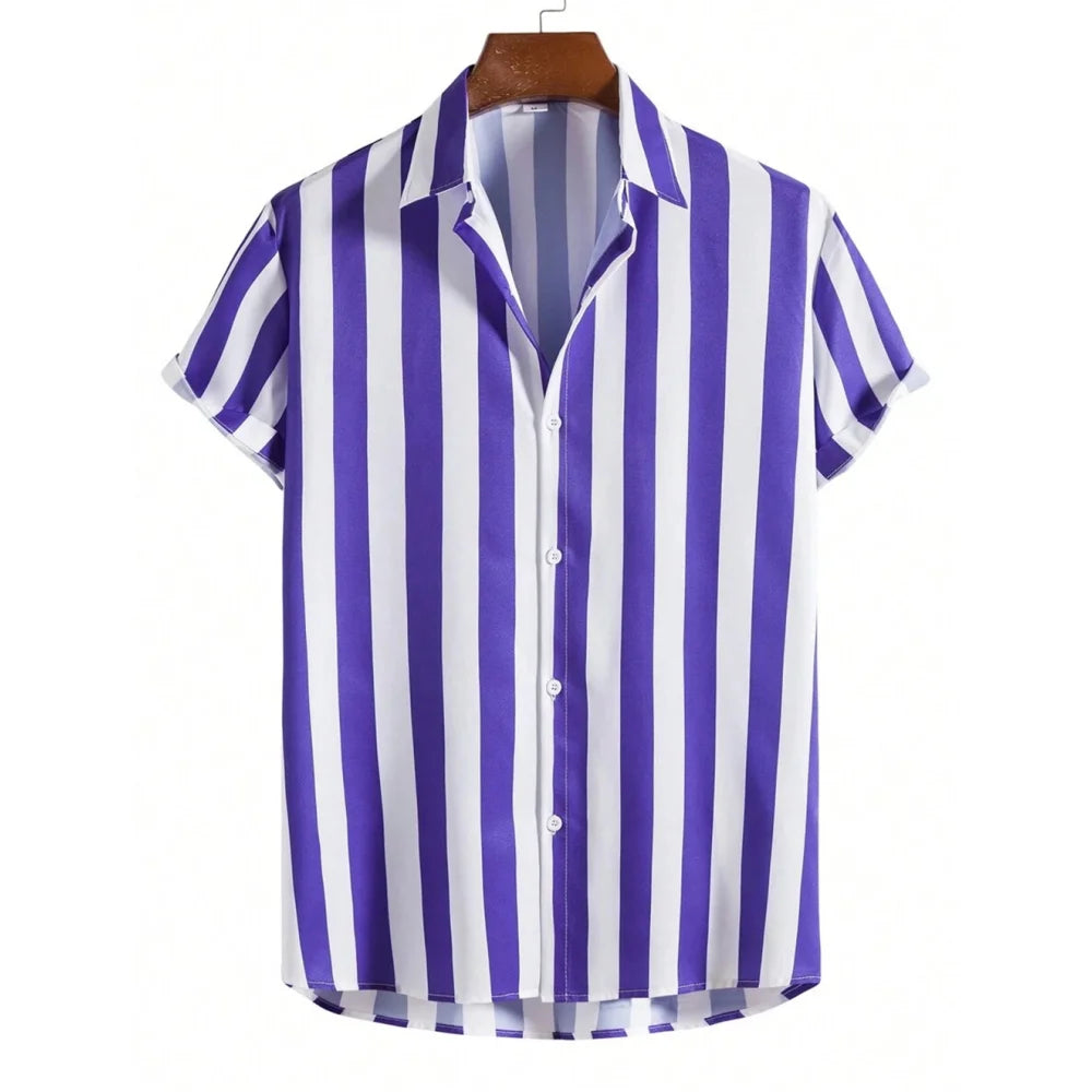 Camisa Informal de Hombre de Pana con Cuello Vuelto – Estilo Verano con Estampado
