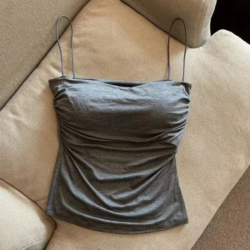 Top sin mangas elástico para mujer, estilo halter coreano, cómodo, veraniego, con sujetador incorporado.